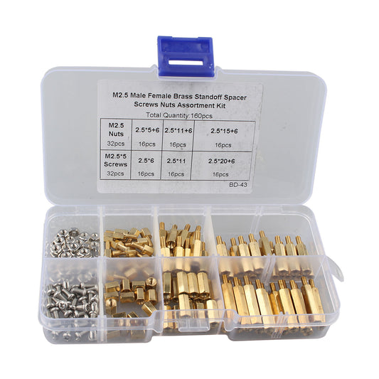 ZDE 160pcs M2.5 Series Male Female Hex Column Brass Standoff Spacer Screws Nuts Assortment Kit for Raspberry Pi