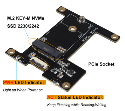 ZDE ZP513 PCIe to M.2 Key-M NVMe SSD Hard Drive Adapter Board PIP PCIe Peripheral Board for Raspberry Pi 5