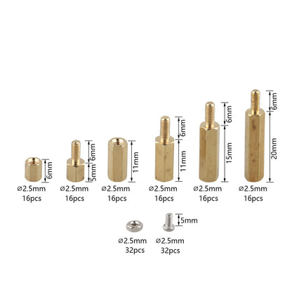 ZDE 160pcs M2.5 Series Male Female Hex Column Brass Standoff Spacer Screws Nuts Assortment Kit for Raspberry Pi