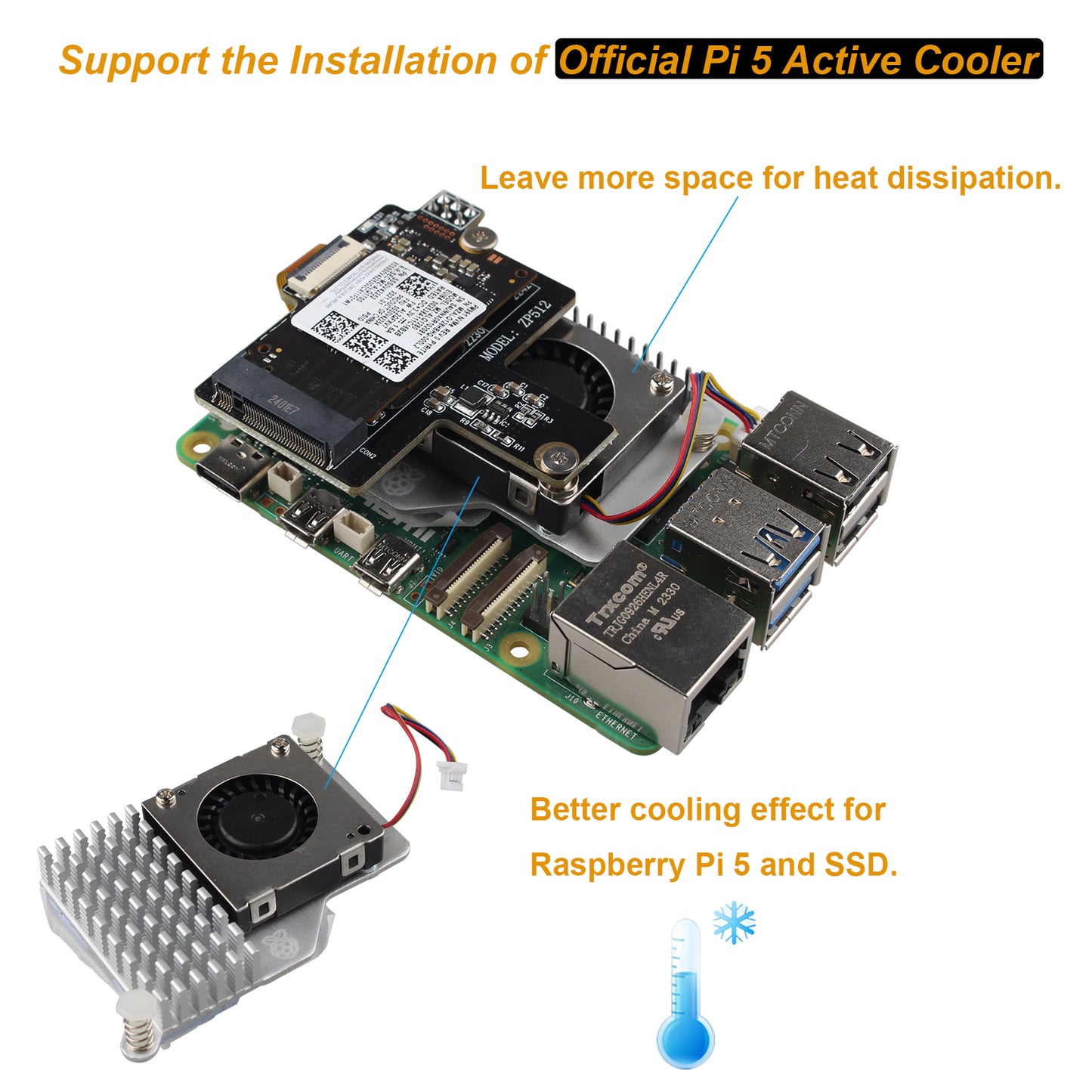 ZDE ZP512 PCIe M.2 Key-M NVMe SSD Hard Drive Adapter Board PIP PCIe Peripheral Board for Raspberry Pi 5