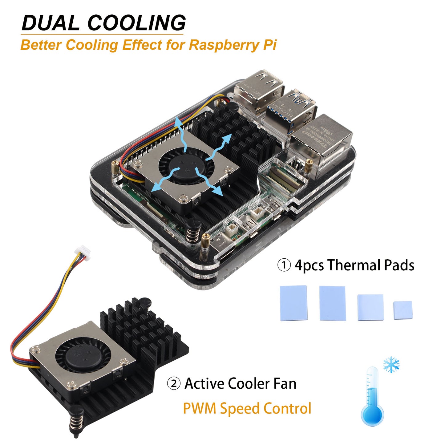 ZDE ZP507 5 Layers Acrylic Case with Active Cooler Fan for Raspberry Pi 5 4GB/8GB