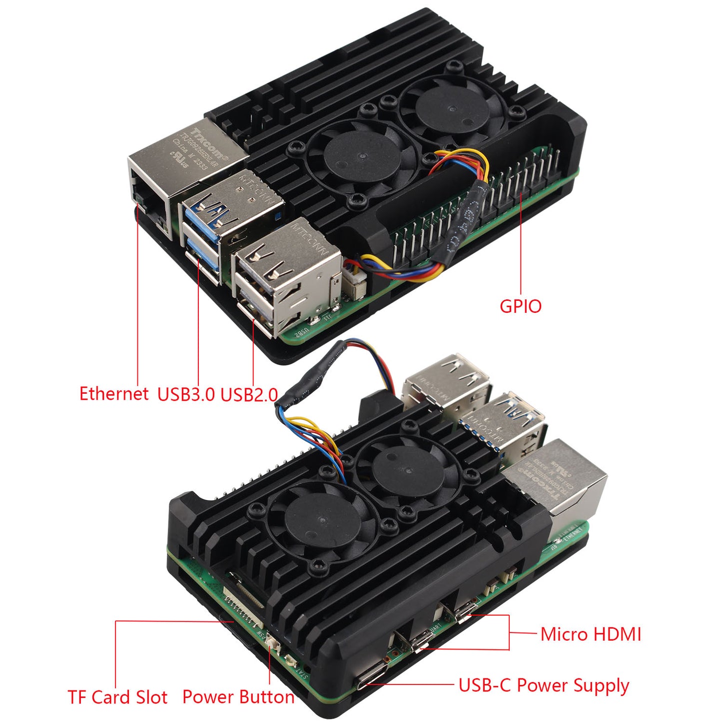 ZDE ZP505 Aluminum Alloy Armor Case for Raspberry Pi 5 Heatsink Cooler Case with Dual PWM Cooling Fan for Raspberry Pi 5 8GB/4GB