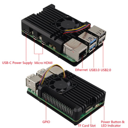 ZDE ZP503 Aluminum Armor Case for Raspberry Pi 5 Heat Dissipation Case with Single PWM Cooling Fan for Raspberry Pi 5 4GB/8GB