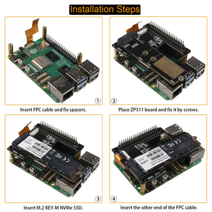 ZDE ZP511 PCIe to M.2 Key-M NVMe SSD Hard Drive Adapter Board PIP PCIe Peripheral Board for Raspberry Pi 5