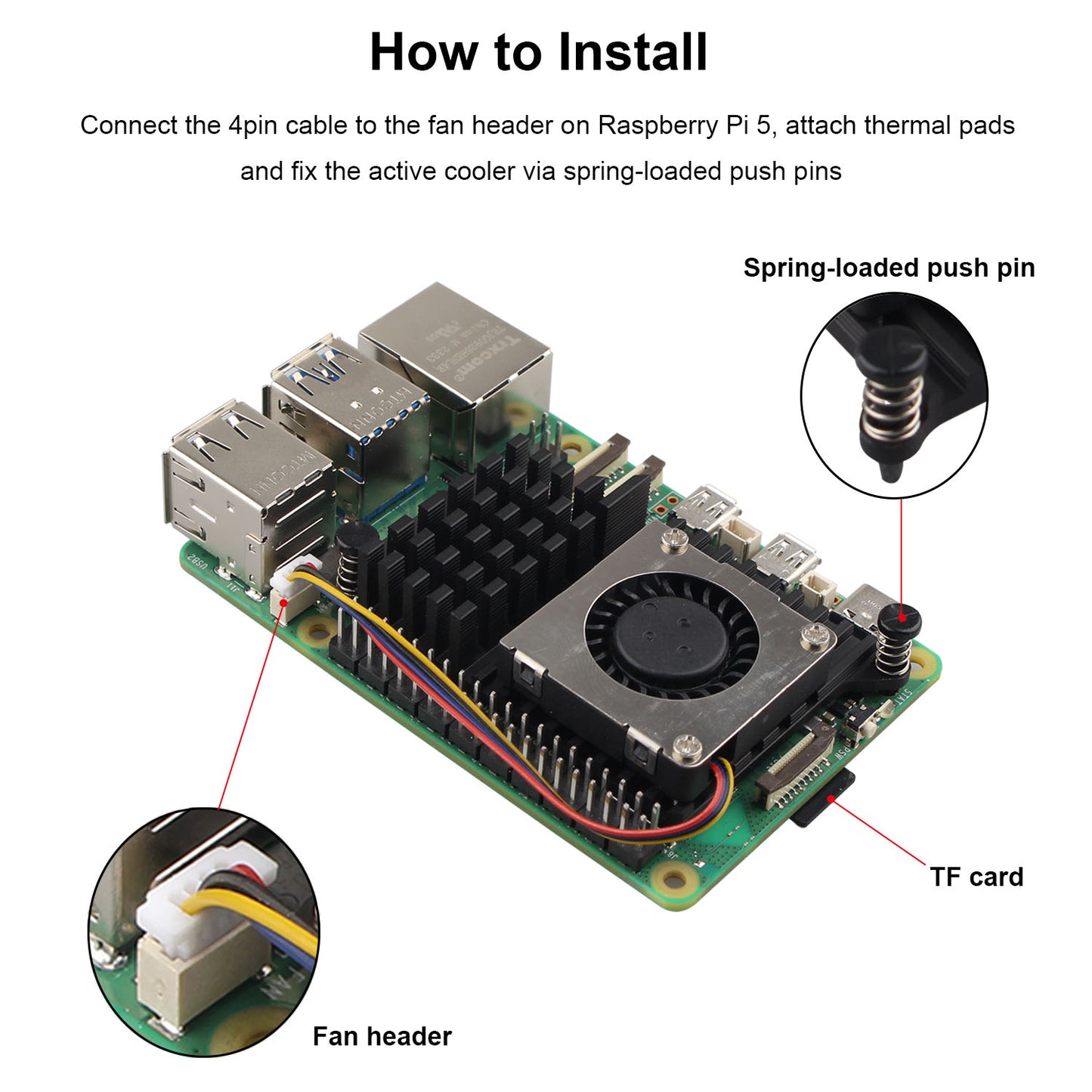 ZDE ZP509 Aluminum Active Cooler for Raspberry Pi 5 PWM Heatsink Cooling Fan for Raspberry Pi 5 4GB/8GB