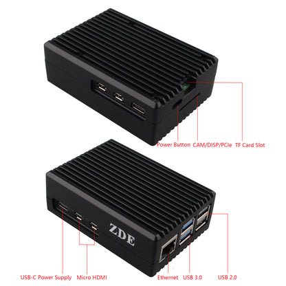 ZDE ZP501 Aluminum Case for Raspberry Pi 5 Heavy Duty Passive Cooling Heat Dissipation Case Enclosure for Raspberry Pi 5 8GB/4GB