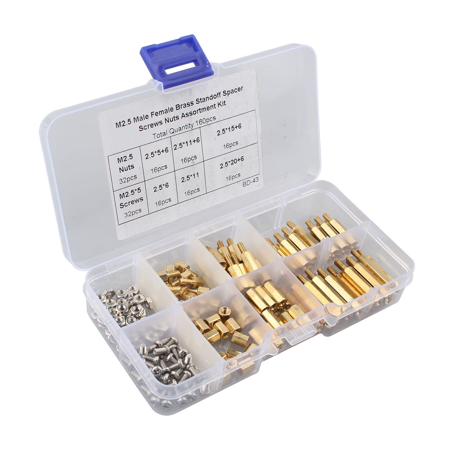 ZDE 160pcs M2.5 Series Male Female Hex Column Brass Standoff Spacer Screws Nuts Assortment Kit for Raspberry Pi