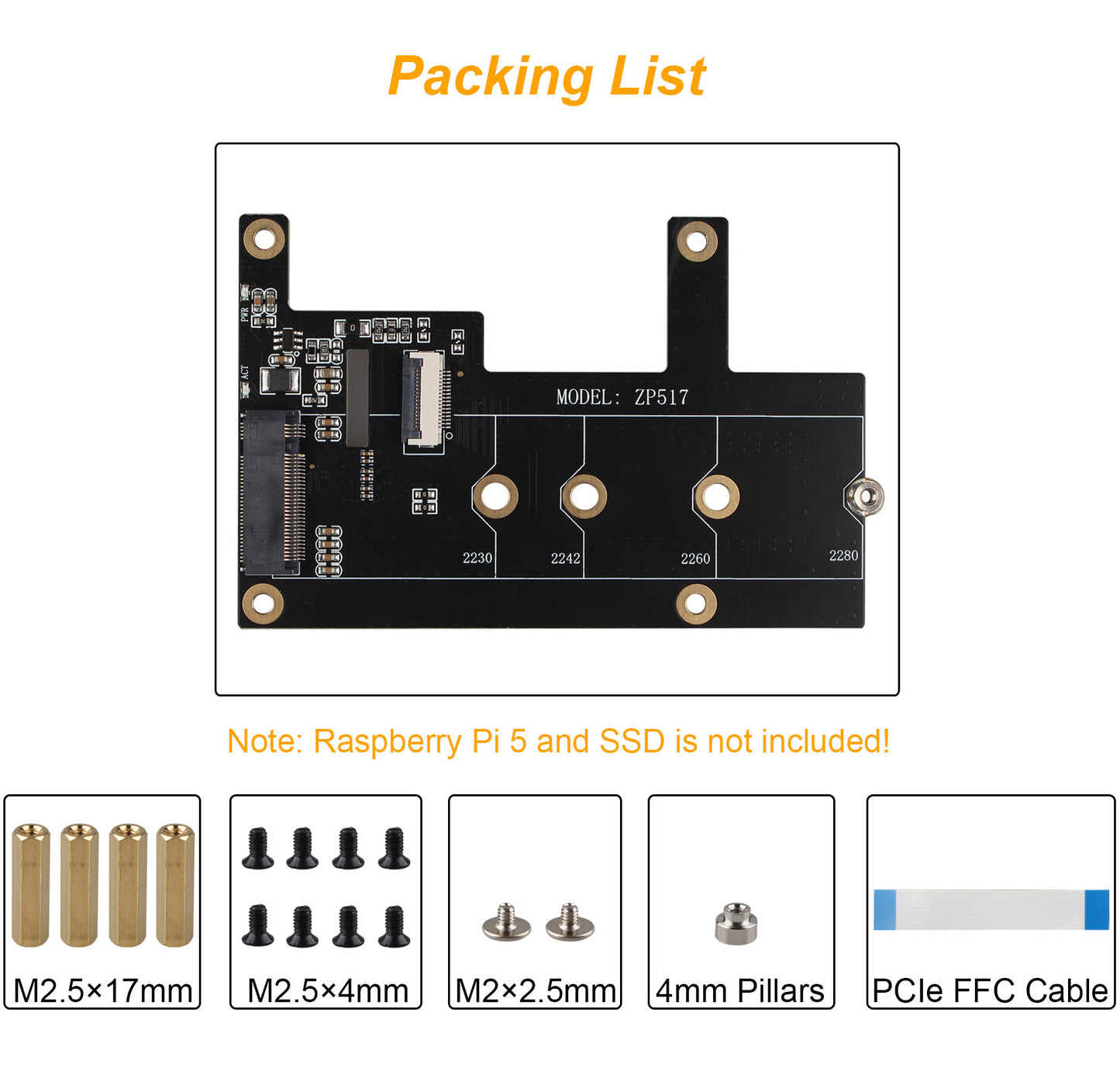 ZDE ZP517A PCIe to M.2 Key-M NVMe SSD Hard Drive Adapter Board PIP PCIe Peripheral Board for Raspberry Pi 5