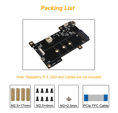 ZDE ZP516 PCIe to M.2 Key-M NVMe SSD PIP PCIe Peripheral Board HAT for Raspberry Pi 5 Support Auxiliary Power Supply