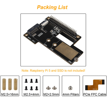 ZDE ZP511 PCIe to M.2 Key-M NVMe SSD Hard Drive Adapter Board PIP PCIe Peripheral Board for Raspberry Pi 5