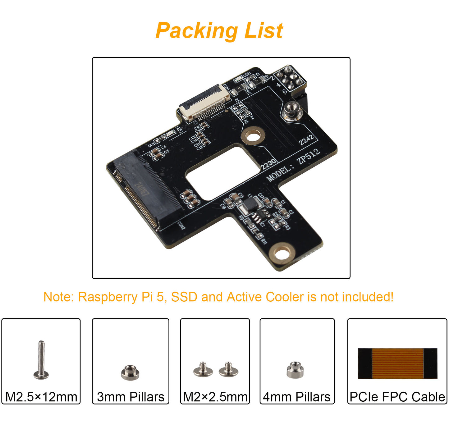 ZDE ZP512 PCIe M.2 Key-M NVMe SSD Hard Drive Adapter Board PIP PCIe Peripheral Board for Raspberry Pi 5