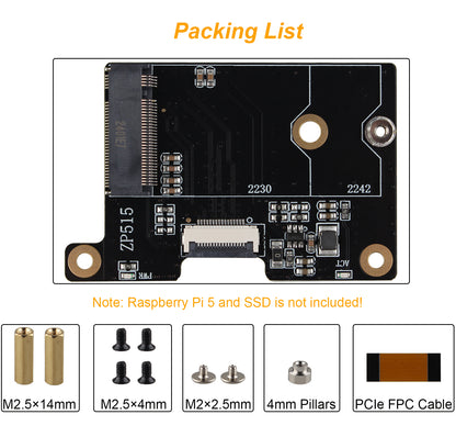 ZDE ZP515 PCIe to M.2 Key-M NVMe SSD Hard Drive Adapter Board PIP PCIe Peripheral Board for Raspberry Pi 5