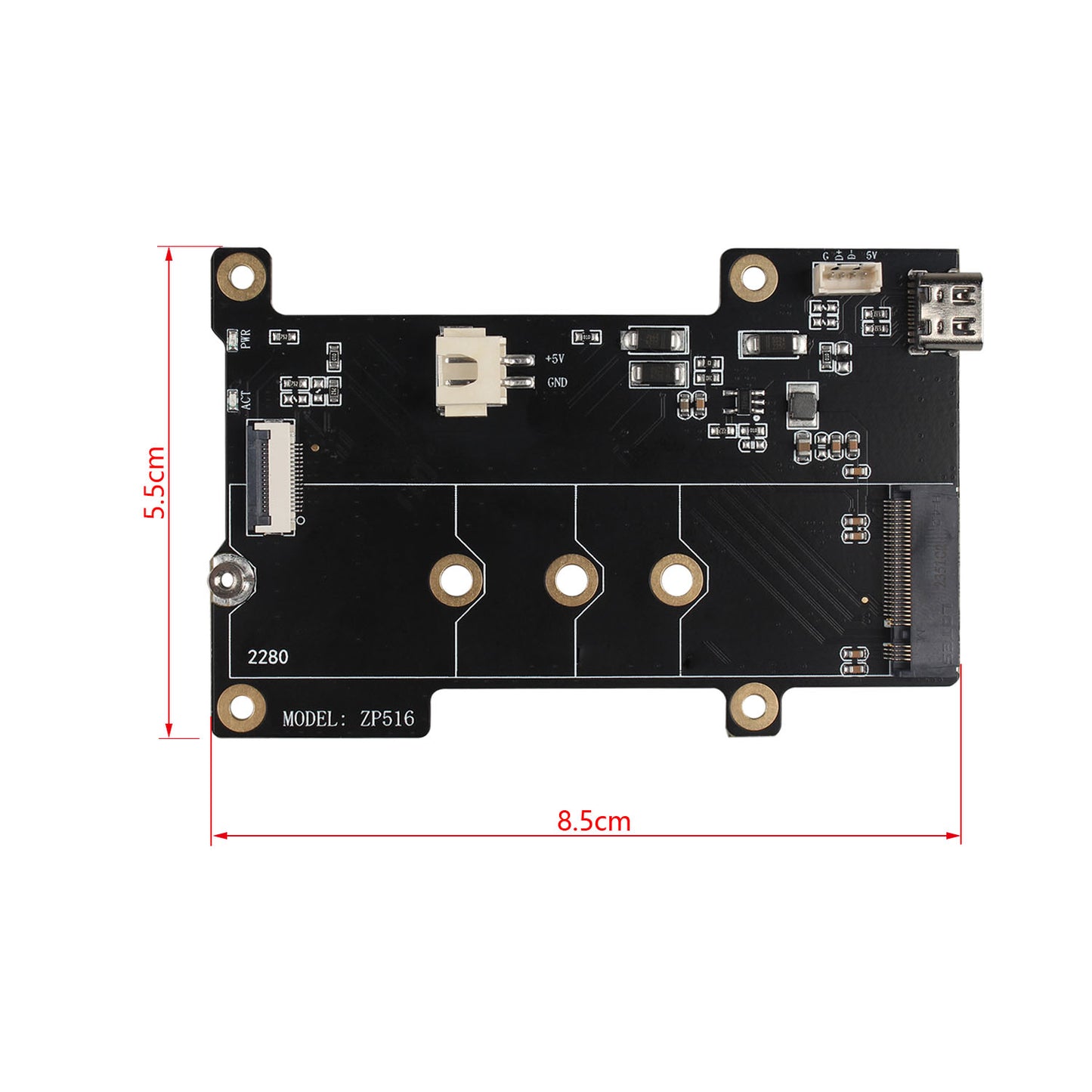 ZDE ZP516 PCIe to M.2 Key-M NVMe SSD PIP PCIe Peripheral Board HAT for Raspberry Pi 5 Support Auxiliary Power Supply