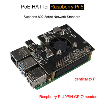 ZDE ZP580A PoE HAT Board Compatible with Raspberry Pi 5 Power Over Ethernet HAT with Onboard Cooling Fan