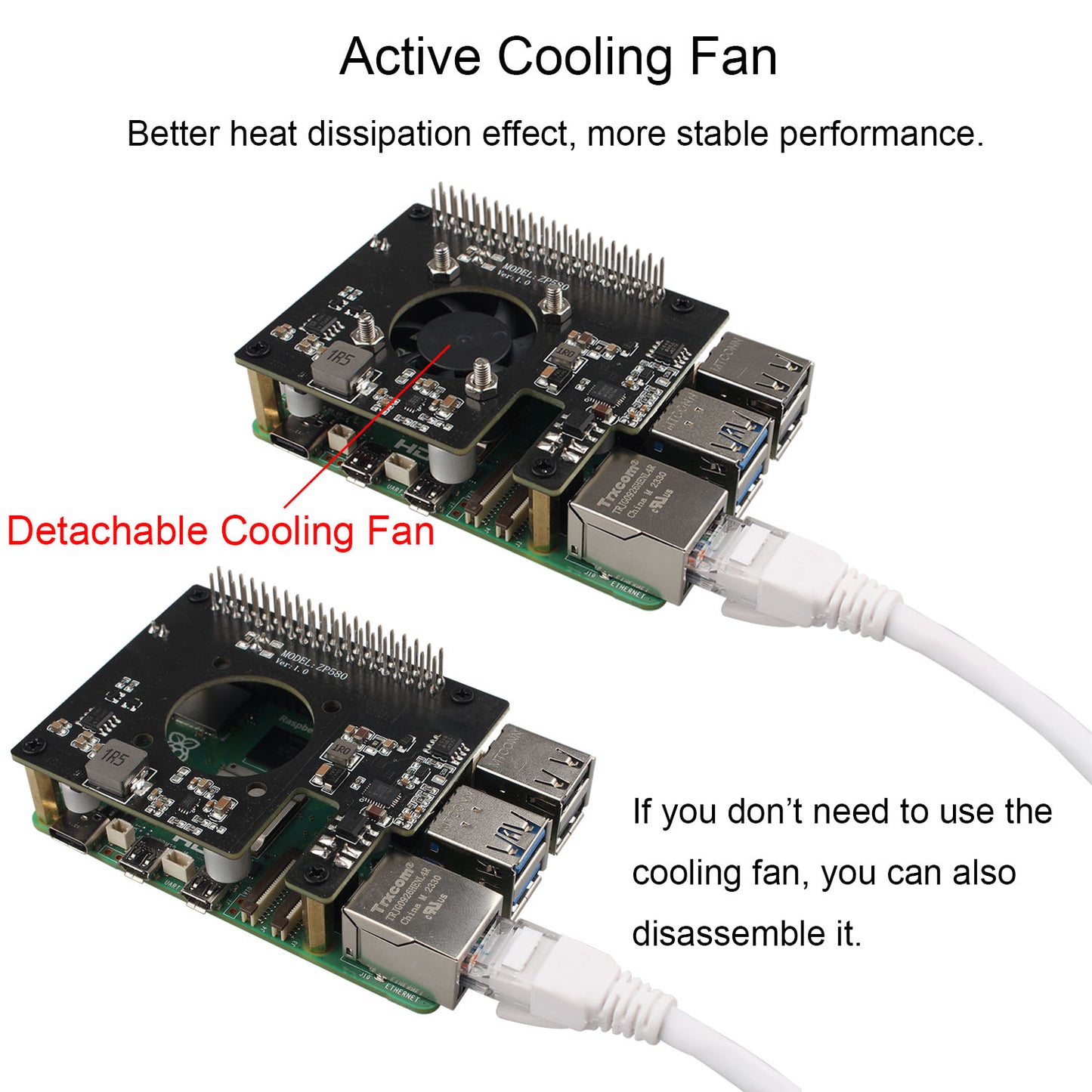 ZDE ZP580A PoE HAT Board Compatible with Raspberry Pi 5 Power Over Ethernet HAT with Onboard Cooling Fan