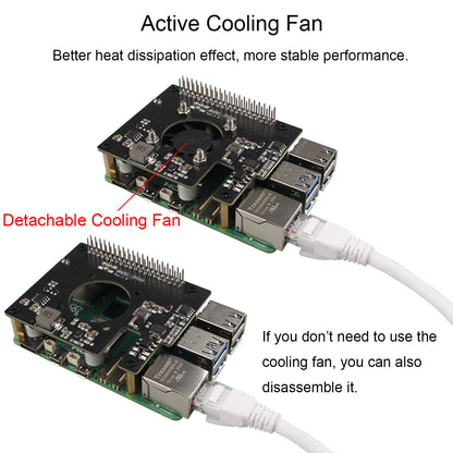 ZDE ZP580A PoE HAT Board Compatible with Raspberry Pi 5 Power Over Ethernet HAT with Onboard Cooling Fan