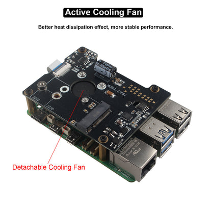 ZDE ZP582 PoE HAT PCIe to M.2 Key-M NVMe SSD Adapter Board with Onboard Cooling Fan