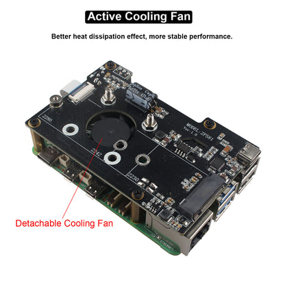 ZDE ZP581 PoE HAT PCIe to M.2 Key-M NVMe SSD Adapter Board with Onboard Cooling Fan