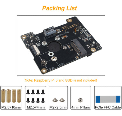 ZDE ZP582 PoE HAT PCIe to M.2 Key-M NVMe SSD Adapter Board with Onboard Cooling Fan