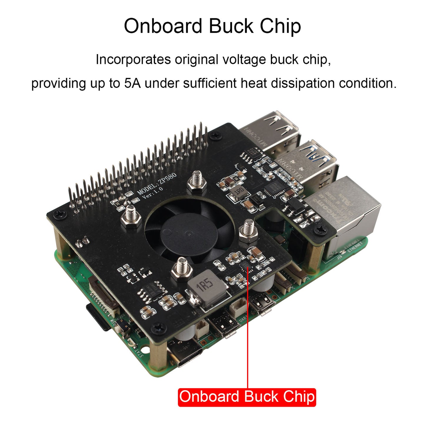 ZDE ZP580A PoE HAT Board Compatible with Raspberry Pi 5 Power Over Ethernet HAT with Onboard Cooling Fan